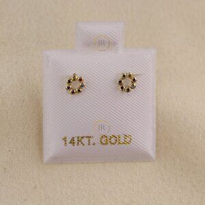14K Solid Gold Circle Stud Earrings with Multicolor CZ · 4mm Dainty Design.